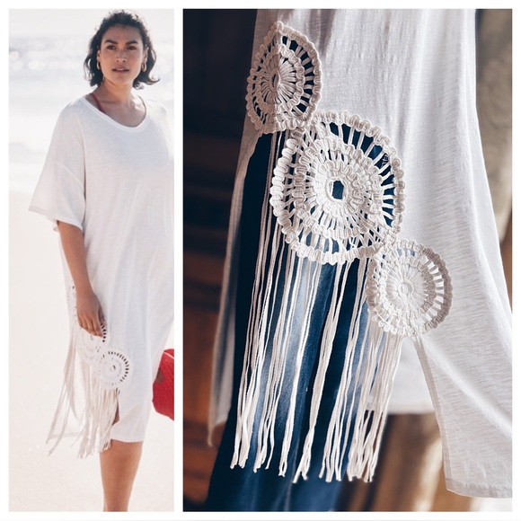 Anthropologie White Celandine Fringe Embellished Midi Dress Boho NWT XS - Picture 7 of 15